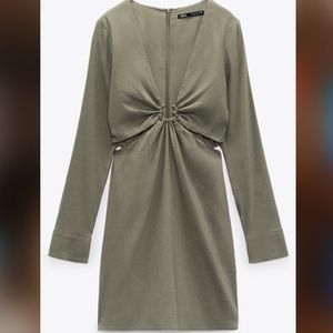 Zara stretchy linen blend cutout dress